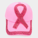 Distressed Denim AdjustableRhinestone Pink Ribbon Cap| Breast Cancer Awareness Hat | Rhinestone Caps