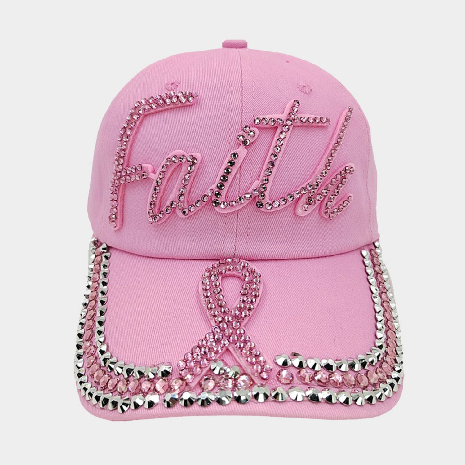 Distressed Denim Rhinestone Faith Pink Ribbon Cap Bling Pink Ribbon Cap ...