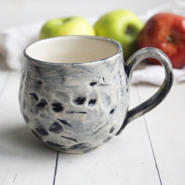 Image of Mug in Translucent Stormy Gray and White Glazes , 16 oz. Coffee Cup Ready to Ship Made in USA
