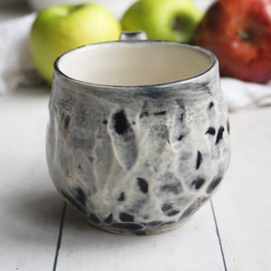 Image of Mug in Translucent Stormy Gray and White Glazes , 16 oz. Coffee Cup Ready to Ship Made in USA