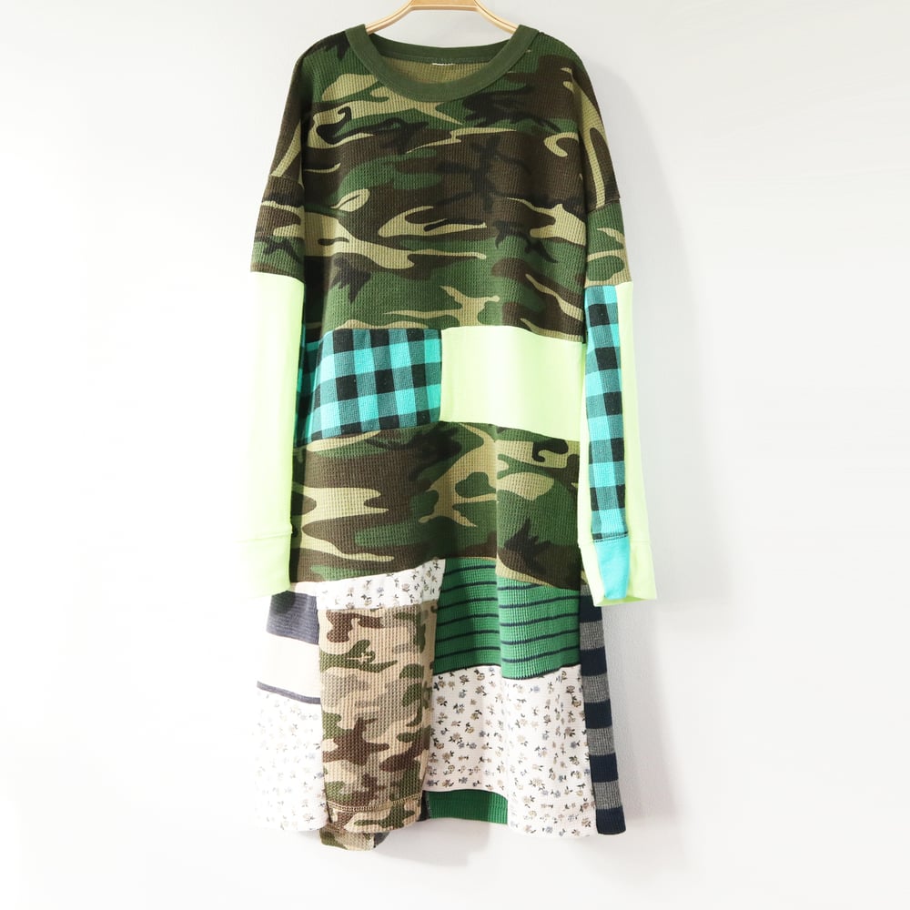 Image of green greens camo plaid mix patchwork adult M longsleeves dress medium courtneycourtney tunic winter