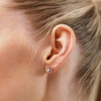 Image 2 of Silver Rose Gold Finish Halo Earrings