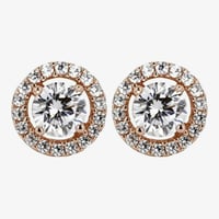 Image 1 of Silver Rose Gold Finish Halo Earrings