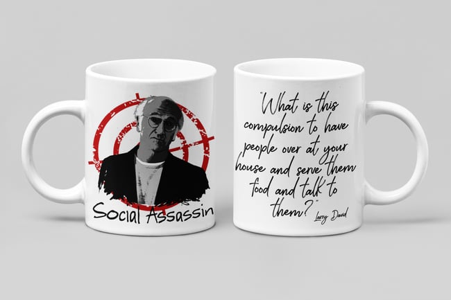 Larry David "Social Assassin"  Curb Mug