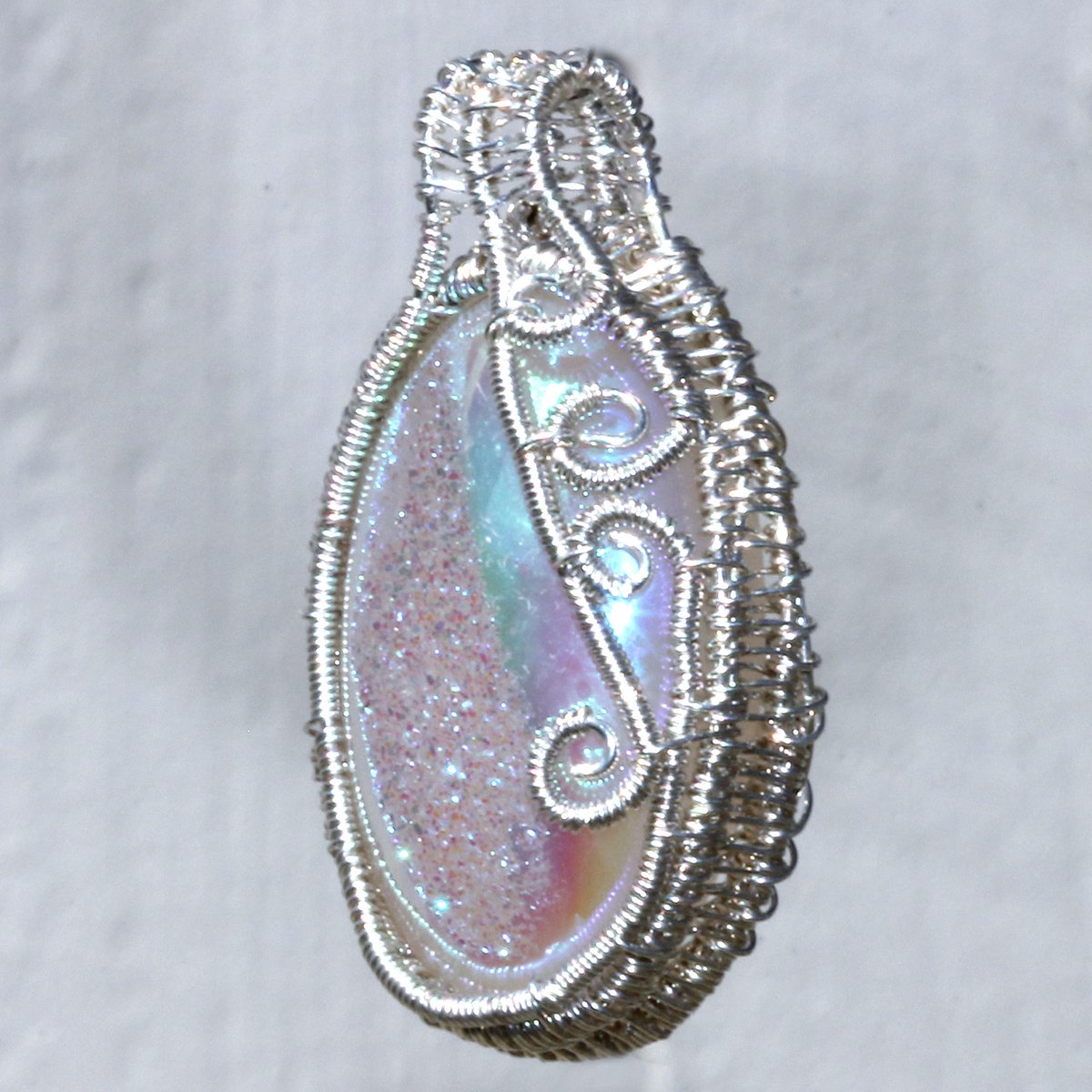 Angel Aura Drusy Woven Wire Wrap Sterling Pendant