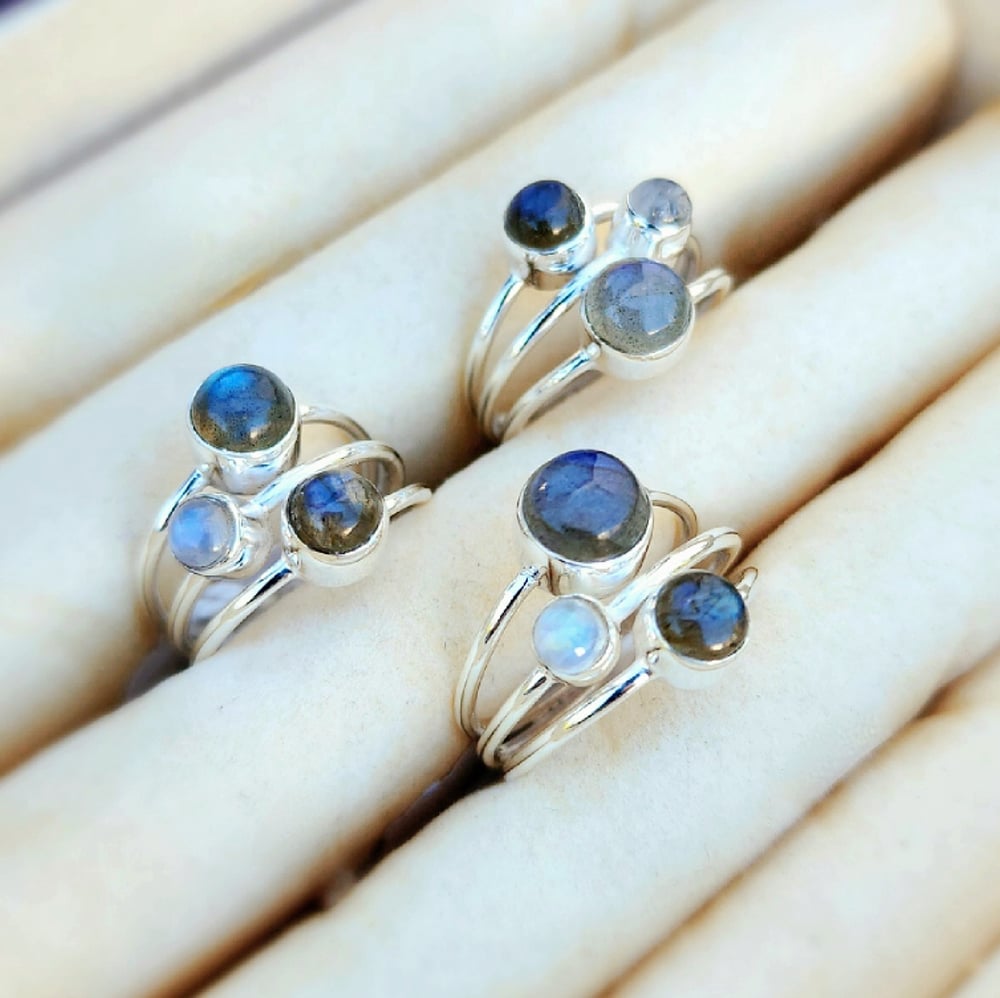 Image of Orbiti - Labradorite & Moonstone Ring in Sterling Silver