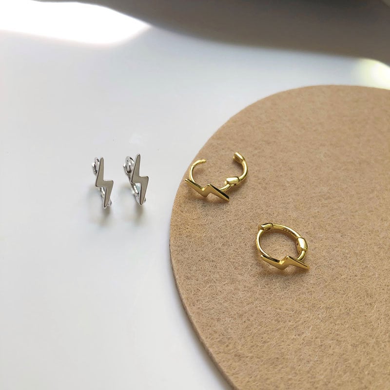 Lightning Bolt Hoop Earrings (Silver 925)