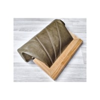 Image 1 of Moss Leather & Timber Clutch