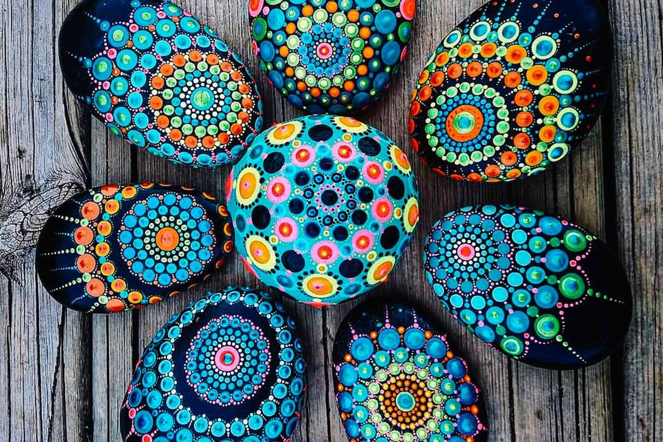 Image of Mandala Dot Painting on Pebbles at Frogmoon Cafe