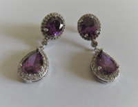 Image 1 of Kate Middleton Duchess of Cambridge Inspired Replikate Purple Lilac Silver Drop Crystal Earrings