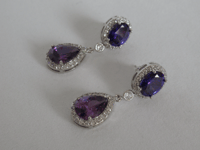 Image 4 of Kate Middleton Duchess of Cambridge Inspired Replikate Purple Lilac Silver Drop Crystal Earrings