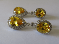 Image 3 of Kate Middleton Duchess of Cambridge Inspired Replikate Yellow Oval Silver Drop Crystal Earrings