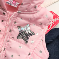 Image 2 of Real Love Girls 3PC Metallic Star Hooded Vest Pant Set