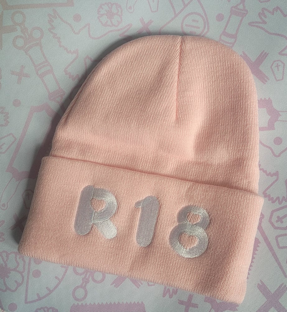 Image of "R18" Embroidered Acrylic Beanies