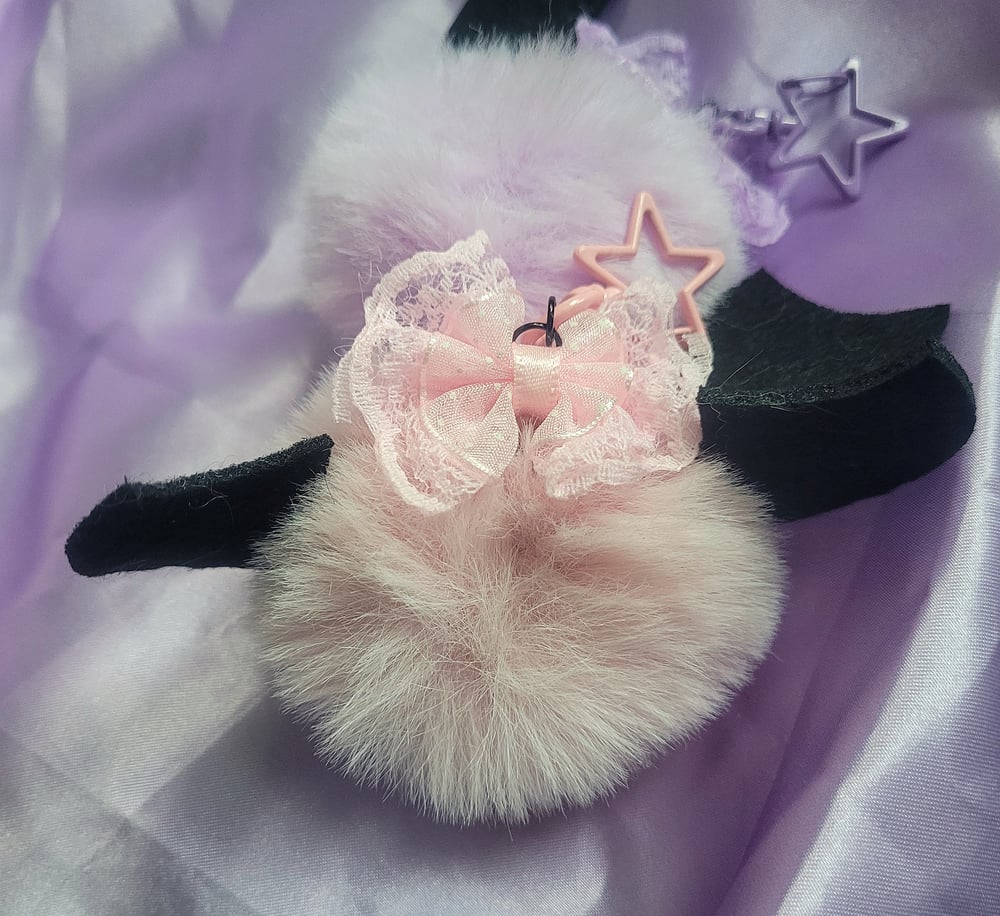 Image of (MADE TO ORDER) Mini Bat Faux Fur Pompom Charms - 2 colors! Pastel Purple - Pink - Dark Purple