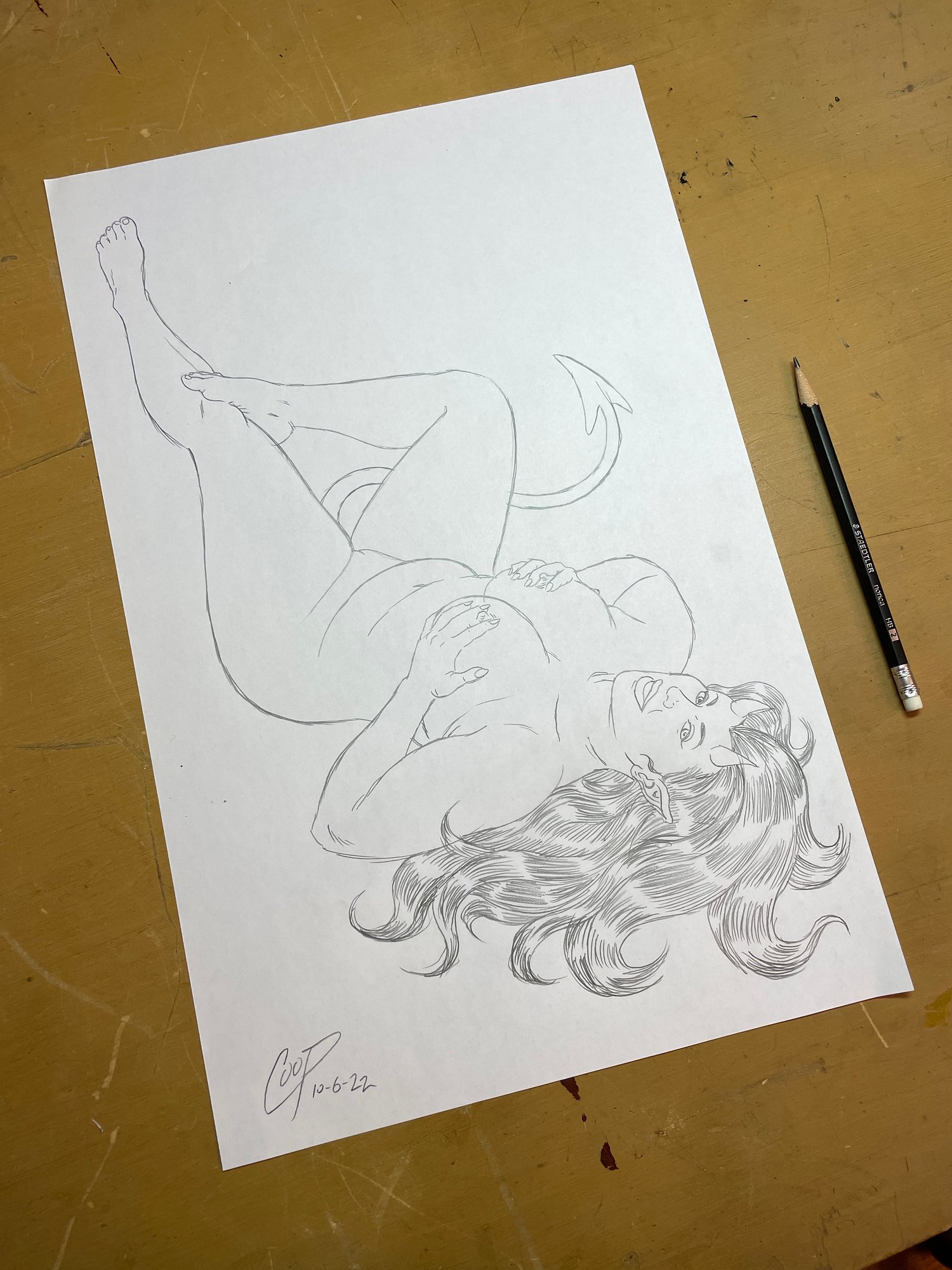 Image of LEGS UP DEVIL GIRL Original Sketch