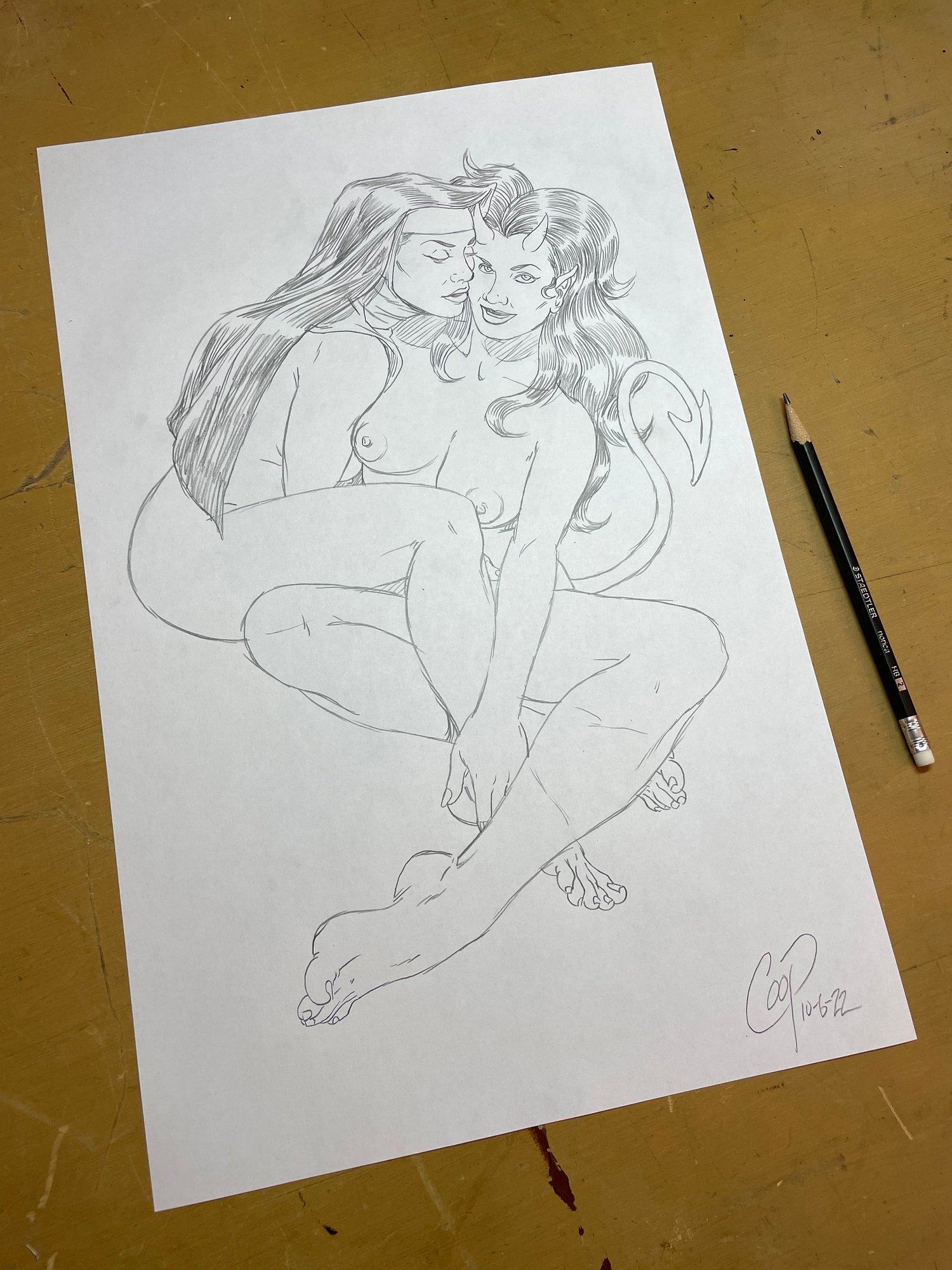Image of DEVIL GIRL AND NUN Original Sketch
