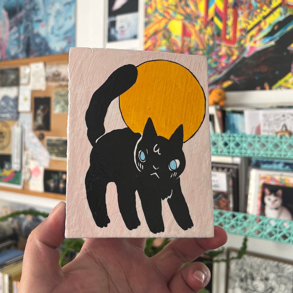 Image of Black Cat with Full Moon
