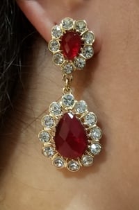 Image 3 of Gold Tone Ruby Simulated Crystal Stones Necklace & Earring Set