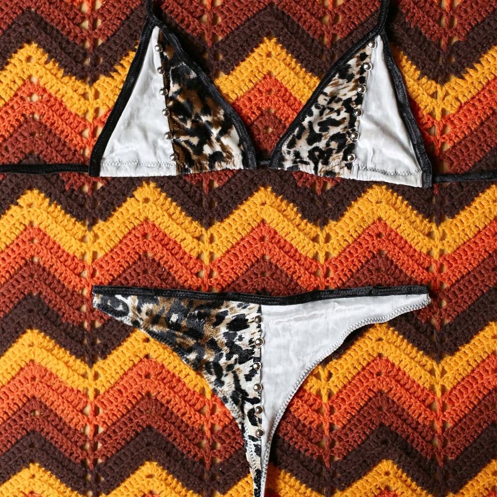 Cheetah Print Velvet Studded Bikini