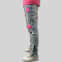 Image 2 of Snap Buttons x Pink Stars Blue Jean