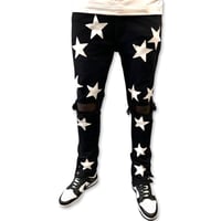 Image 1 of Snap Buttons x White Stars Black Jean