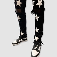 Image 2 of Snap Buttons x White Stars Black Jean