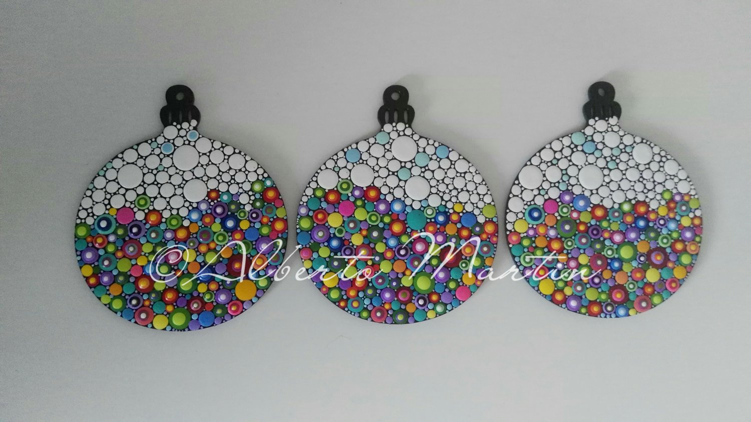 Image of (Number 43). New Christmas tree ornaments - Dot art Christmas decor. Set of 3.