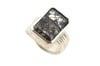 Strata ring, black tourmaline quartz in silver interlaced cube