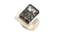 Image 1 of Strata ring, black tourmaline quartz in silver interlaced cube
