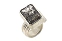 Strata ring, black tourmaline quartz in silver interlaced cube
