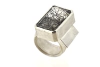 Image 3 of Strata ring, black tourmaline quartz in silver interlaced cube