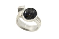 Image 2 of Strata ring, oval black tourmaline quartz  in silver with interlaced cubes