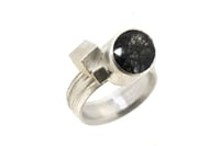 Image 3 of Strata ring, oval black tourmaline quartz  in silver with interlaced cubes