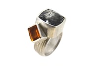 Image 1 of Strata ring, black tourmaline quartz interlaced with citrine
