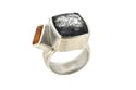 Strata ring, black tourmaline quartz interlaced with citrine
