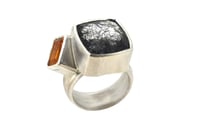 Image 2 of Strata ring, black tourmaline quartz interlaced with citrine