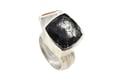 Strata ring, black tourmaline quartz interlaced with citrine