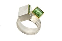 Image 4 of Strata ring, Tourmaline and Tsavorite garnets set in interlacing cube. 18ct and sterling silver
