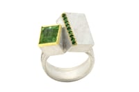 Image 5 of Strata ring, Tourmaline and Tsavorite garnets set in interlacing cube. 18ct and sterling silver