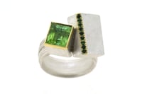 Image 1 of Strata ring, Tourmaline and Tsavorite garnets set in interlacing cube. 18ct and sterling silver