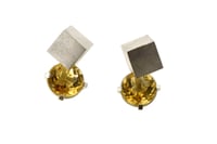 Image 1 of 12mm round Citrine stud earrings set in sterling silver with a 10mm cubes