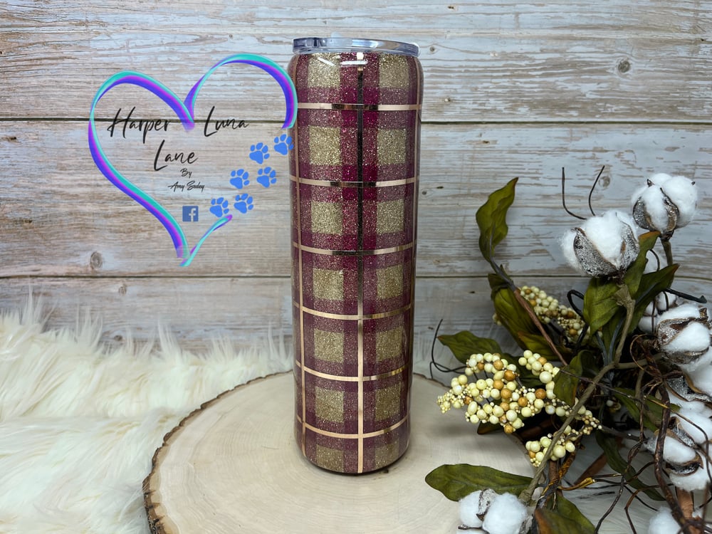Image of 32oz Rose Gold Plaid Tumbler