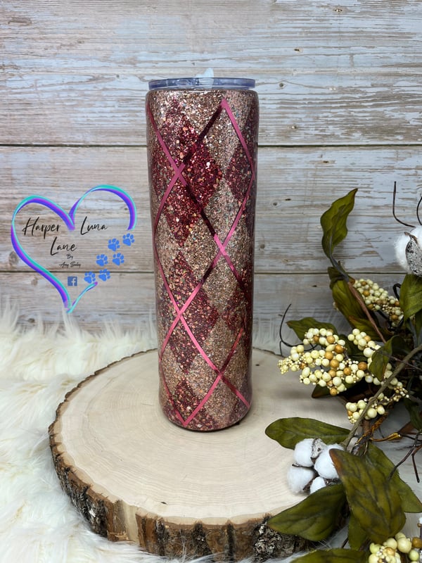 Image of 32oz Rose Gold and Red Argyle Tumbler