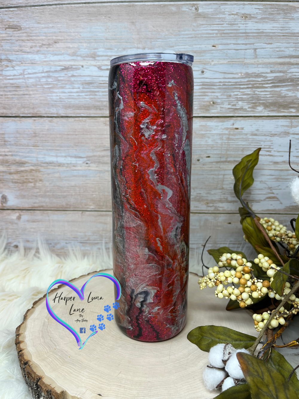 Image of 32oz Black and Red Marble Tumbler