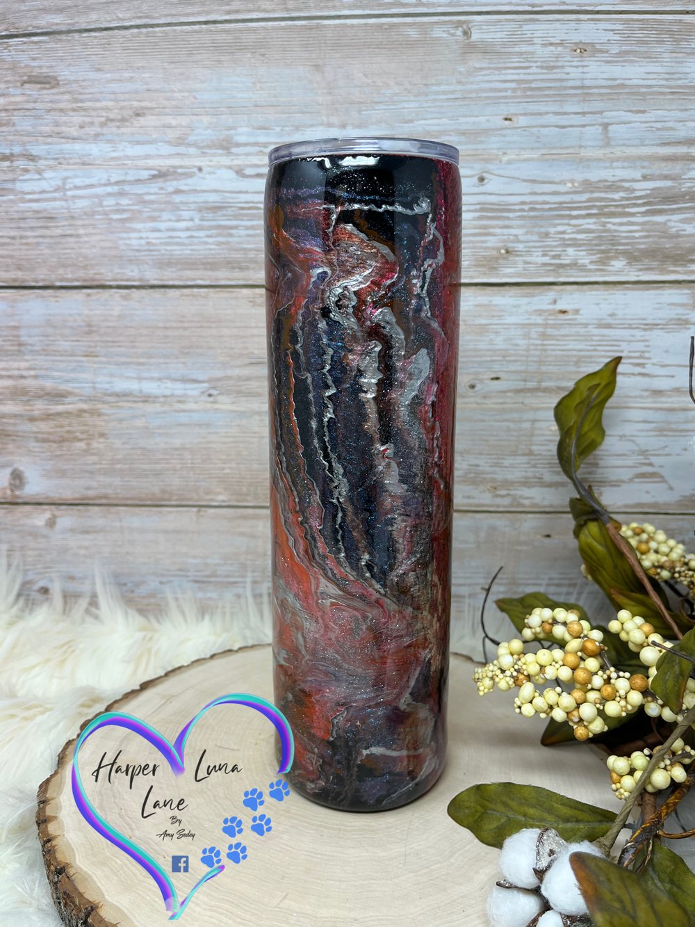 Image of 32oz Black and Red Marble Tumbler