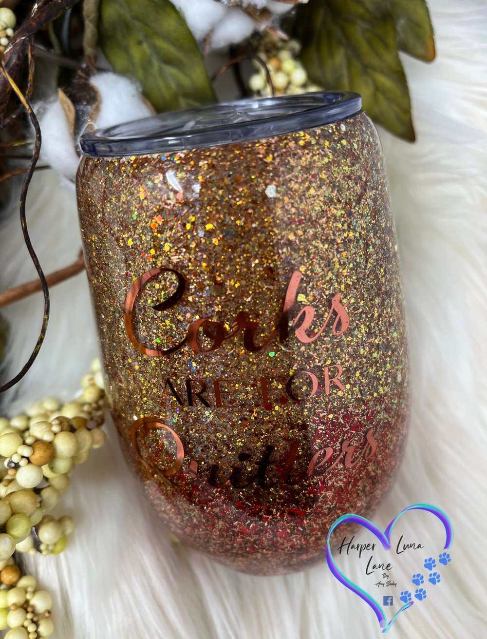 Image of Corks are for Quitters  Gold and Red 14 oz Wine Tumbler 