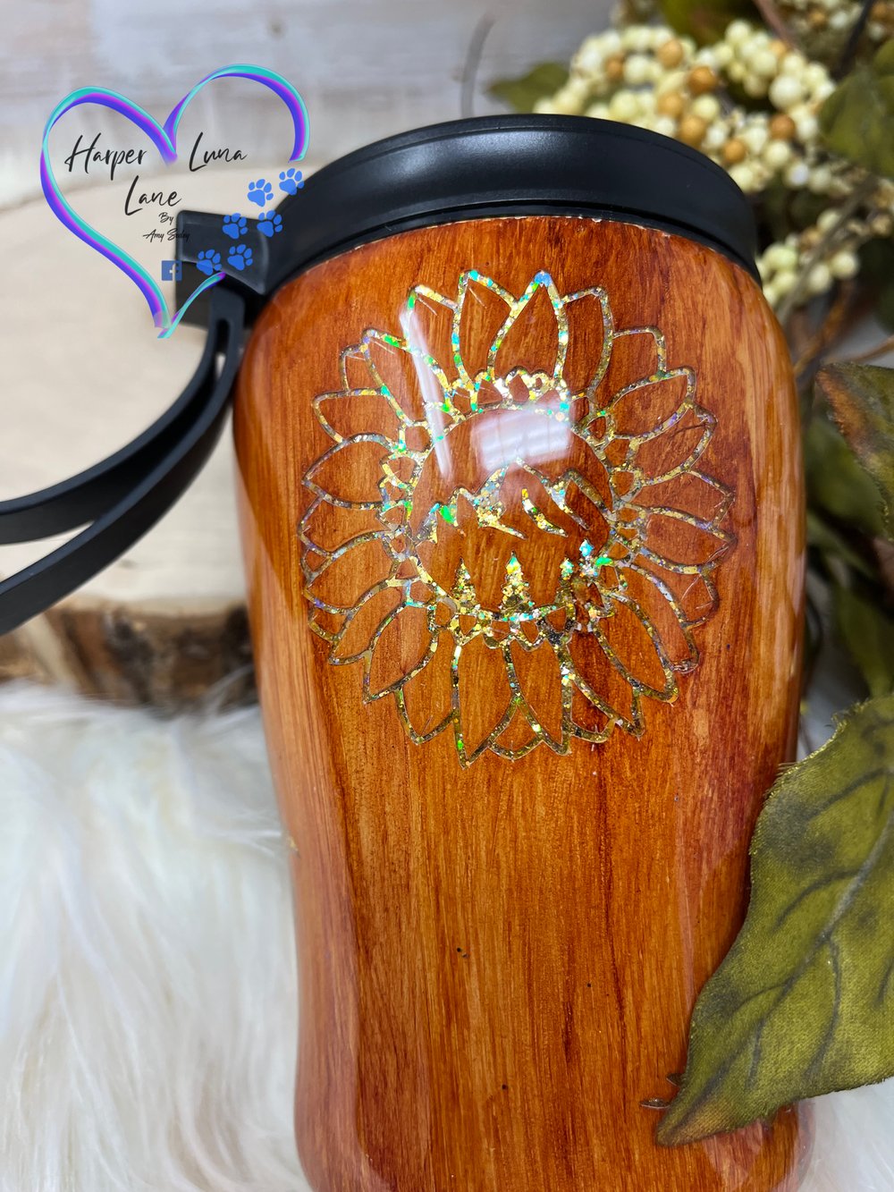 Image of 12oz Mountain Sunflower Woodgrain Duo Tumbler