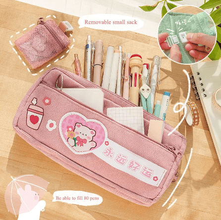 Image of Pink Multifunctional Stationery Pencil Case Zipper