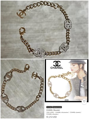 Image of Auth Chanel CC Interlocking Crystal Link Bracelet 